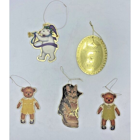 Vintage Christmas Ornament Lot 5 Victorian Teddy Bear Nativity Kitty Polar Bear - Picture 2 of 11
